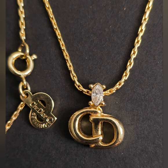Christian Dior 18K Gold Plated CD Necklace With Rhinestone ✨️Made In GERMANY✨️ - Picture 3 of 14